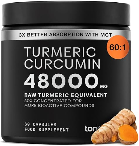 Turmeric Curcumin - 48000mg from a 60:1 Extract with 95% Curcuminoids - 800mg Per Serving - Black Pepper & MCT Oil for Enhanced Absorption - Third-Party Lab Tested - 60 Capsules