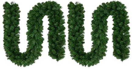 2 Pk 9ft Christmas Garland 2.7m x 25 cm – Thick Artificial Green Holiday Garland for Fireplace Mantel, Stairs, Door, Windows & Banister – Indoor & Outdoor Christmas Decorations, Plain Xmas Garland