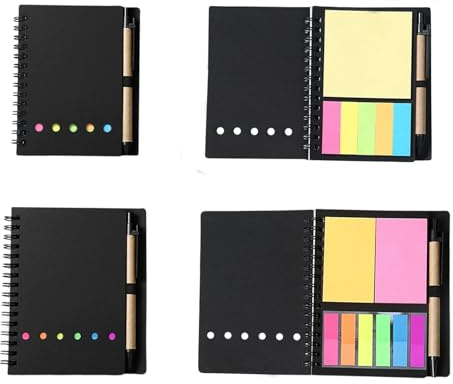 YSDINK 2-delad anteckningsbok och penna presentset – spiralbundna fodrade anteckningsblock med flerfärgade klisterlappar och indexflikar – perfekt för studenter, kontor (svart)