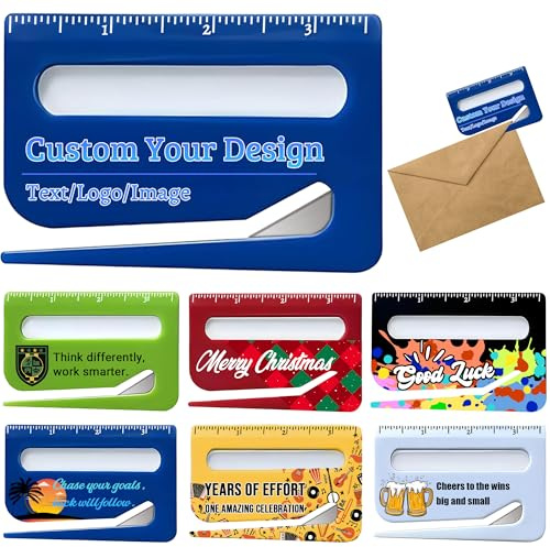 Brieföffner, personalisierbar, mit Logo/Text, Brieföffner, Werkzeug mit Skala und Lupe, Papierschneider für Umschläge, Post und Pakete (blau), 3–100 Stück