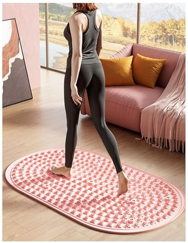 Foot Massage Mat, Soft Silicone Foot Acupressure Mats with Magnetic Therapy Pressure Point Mat Reflexology, Portable Rock Mat for Feet Fatigue Relief for Very Slow Jogging in Place(Pink,60x40cm)