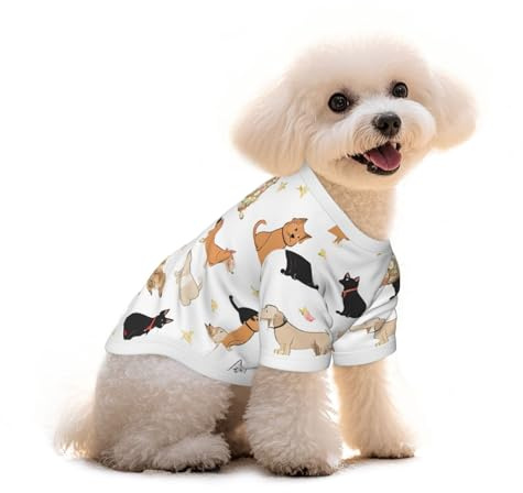 Cute Kitten Butterfly Printed Everyday Soft Cotton Dog Short Sleeve T-Shirt For Chihuahuas & Teacup Puppies & Small Dogs Breeds Stretchy Cat Outfit