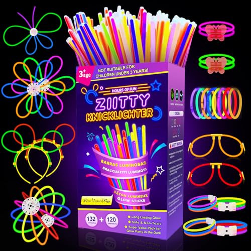Ziitty 252 Bracelet Lumineux Fluo Soiree, 120 Bâtons Lumineux et 132 Connecteurs, Gadgets de Fête Néon pour Noël Reveillon Petits Cadeaux, Jouet Enfant, Fete Foraine, Cotillons Nouvel an 2026