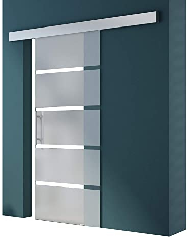 Mai & Mai Porta Scorrevole in Vetro 90x205cm, Porta Scorrevole Interna Satinato 8mm in 5 Strisce con Binario e Maniglia Per Asta per Bagno Cucina Studio Ufficio, Amalfi TS13-900 MSLG