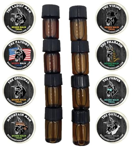 Badass Beard Care Trial Kit For Men - 8 Packs, Trial Sizes of Beard Balm & Beard Oil
