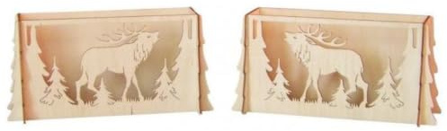 Erzwelt - Lichterbogenerhöhung aus Holz (2er-Set) – Motiv Hirsch | 11,5 x 22 x 8,5 cm – Fensterbank Erhöhung für Lichterbogen – Schwibbogen Untersatz – Original Erzgebirge Sockel