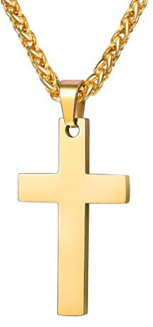 PROSTEEL Edelstahl Kreuz Kette, Halskette mit Kreuz Anhänger, Christentum Schmuck Cross Necklace Chain Silber/Gold/Schwarz/Rosegold, 50cm/55cm lang