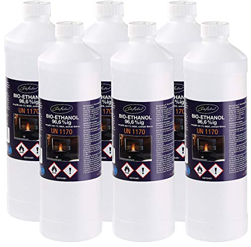 Carlo Milano Bioethanol: 6er-Set Bio-Ethanol/Bio-Alkohol für Deko-Kamine, je 1 l (Ethanol-Flasche, Feuerstelle, Tischkamin)