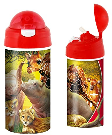 3D LiveLife Gourde - Cousins Proches de Deluxebase. plastique Safari Lenticulaire 3D avec Paille. Gourde pour enfants 600 ml avec illustrations originales de l'artiste renommé Michael Searle