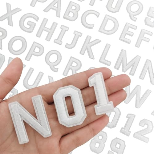Harsgs Aufnäher zum Aufbügeln mit Buchstaben A–Z, Zahlen 0–9, Applikation für Kleidung, Kleid, Hut, Jeans, DIY-Zubehör, Weiß, 72 Stück