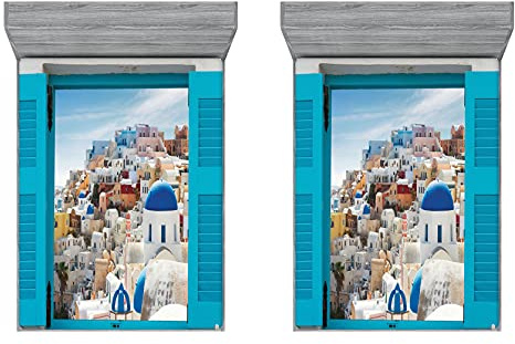 ABAKUHAUS europäisch 2er-Satz Spannbetttuch, Fenster Alte Fensterläden, Soft Dekorativer Stoff Bettwäsche Rund-um Elastischer Gummizug, 150 cm x 190 cm, Mehrfarbig
