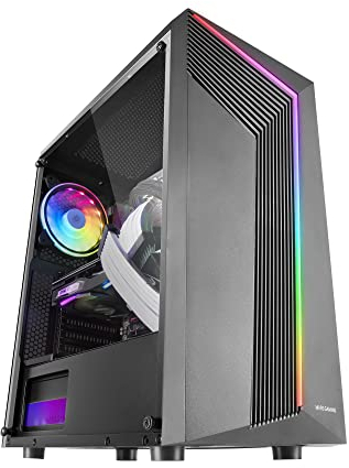 Mars Gaming MC-X7, Boîtier Gaming ATX, Façade ARGB 12 Modes d’Éclairage, Fenêtre Latérale Complète, Moyen Tour PC avec Ventilateur Arrière RGB 120mm, Noir
