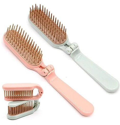 2Pcs Folding Hair Brush Hair Comb Portable Mini Massage Hair Brush Anti-Static Anti-knot for Women & Girls Size for Handbag