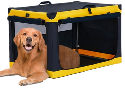 A 4 Pet Faltbare Hundebox, Große Hunde, Patentierter Stabiler Spiralrahmen, L, Gelb
