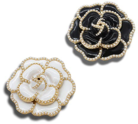 LIUCONGBD 2 Stück Blume Perle Brosche Pins, Petal Emaille elegante exquisite Kunst Broschen für Frauen, einfache Pin Brosche für Damen Schmuck Hochzeit Bankett Party (weiß, schwarz)