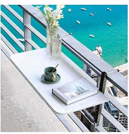Balkonhängetisch Weißer Marmor-Balkon-Geländer-Tisch, Gartenmöbel, Balkon-Hängetisch, Geländer, Eisenständer, klappbarer Gartentisch (Size : 100X35CM)
