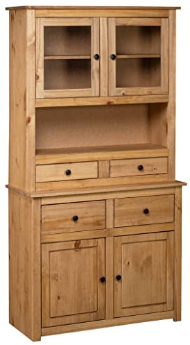 SKM Highboard 36.6x15.9x70.9 Solid Pine Panama Range (46.5 KG/102.3 LBS)