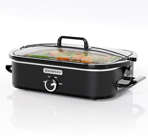 Magnifique - Olla de cocción lenta de 4 cuartos con cazuela de ajuste manual para calentar – Pequeño electrodoméstico de cocina perfecto para cenas familiares, apto para lavavajillas, color negro