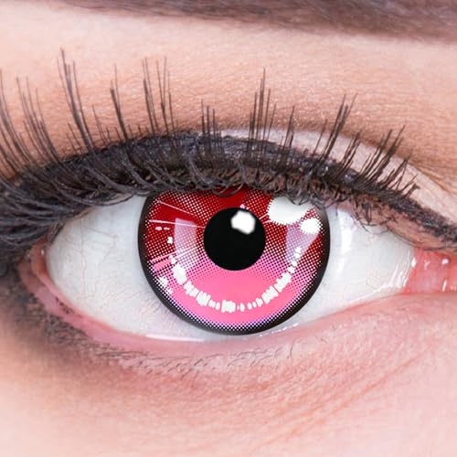 Meralens farbige Kontaktlinsen Anime Arc 2 Pink crazy fun pinke Jahreslinsen 1 Paar ohne Stärke mit gratis Linsenbehälter – Top Qualität für Fasching, Karneval, Halloween, Cosplay