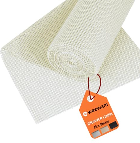 Weewam Anti-Rutsch-Matte für Küchenschubladen, 45 cm x 400 cm (XXL) Rolle, rutschfest, EVA, nicht klebend, Innenschutz für Möbel, Schrank, Regale, Gläser – Schneeflocke