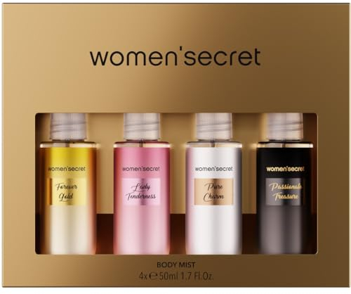 women'secret Body Mist Glitter, set regalo Body Spray per il corpo da donna, 4 x 50 ml