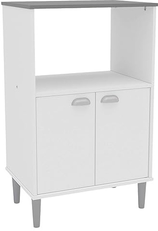 Beistelltisch für Küche, Mikrowelle, Weiß mit grauem Deckel, 58 x 95 cm