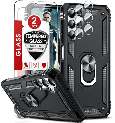 LeYi for Samsung Galaxy A05S Case with 2 Screen Protector, Black | and 2 Camera Lens Protector, Ring Holder Military Protective Shockproof Tough Armor Phone Cover for Samsung AO5S Case