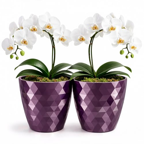 PECZEKO glänzender Blumentöpfe, Kunststoff-Pflanzentöpfe, dekorativer Blumentopf für große und kleine Blumen, 2er-Set Blumentöpf, Pflanztopf, Kräutertopf, (2 Pack) Lila, ø 30 cm