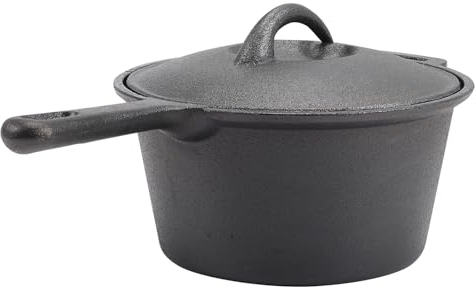 Warmiehomy Forno olandese in ghisa, 2 l, antiaderente, pre-stagionato, pentola con coperchio e manico lungo, piccola casseruola per campeggio, cucina, cottura al forno, per interni ed esterni