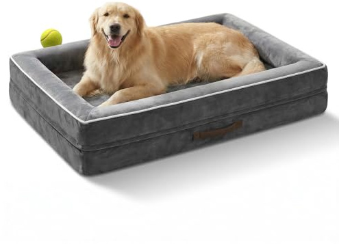 Upvilla Orthopädisches Hundebett XL, Hundekorb Waschbar mit Eierförmiger Kistenschaum，Wasserdicht Hundesofa mit rutschfeste Unterseite und Vierseitiges Kissen (Gray, 117x76x19cm)