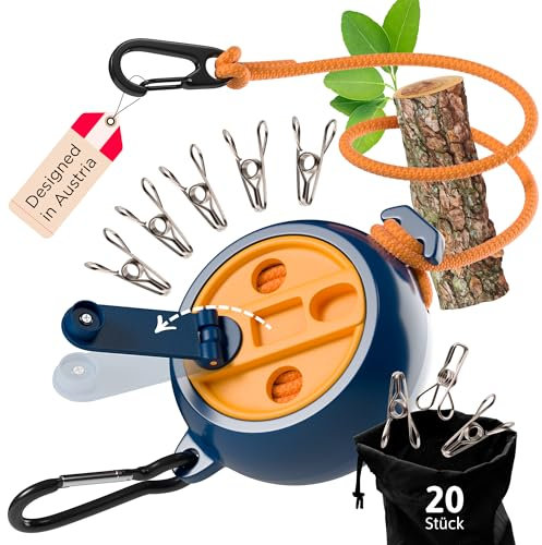 AUTDOOR® Stendibiancheria Retrattile da Esterno - con pratica manovella - Salvaspazio, Facile da Montare, Resistente agli Agenti Atmosferici - Ideale per Giardino, Balcone e Campeggio (Blu)