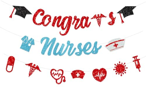 Banner mit Aufschrift Congrats Nurse, glitzernd, Abschlussbanner, Party-Dekorationen, Klasse von 2024, Congrats RN BSN, Congrats, Krankenschwester, Abschluss, Party, Dekoration, Girlande,