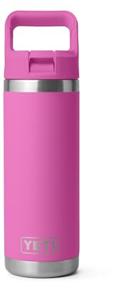 YETI Rambler 18 oz Bottle, Vacuum Insulated, Stainless Steel with Color Matching Straw Cap, Wildflower Fuchsia