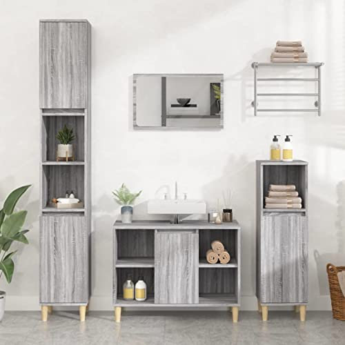 Bulliing Meuble d'évier Sonoma Gris 80x33x60 cm Bois d'ingénierie,Vasque À Poser Salle De Bain,Lavabo Salle De Bain