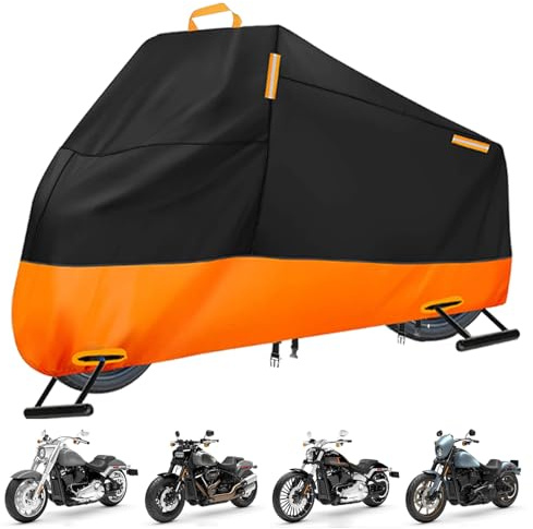 INEZARI Motorcycle Cover Waterproof Outdoor, 300D Heavy Duty Motorcycle Cover for Harley Davidson Sportster 1200 883 Fat Boy 114 Street Bob, All Seasons Protection Scooter Cover Fits up to 96