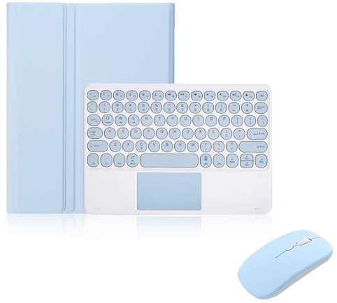 Funda con Teclado para iPad 10ª Generación 10,9 Pulgadas 2022 con Ratón Bluetooth, Soporte Magnético, Trackpad Multitáctil, Ultra Delgada Funda con Portalápices y Teclado Español Ñ, Azul-B