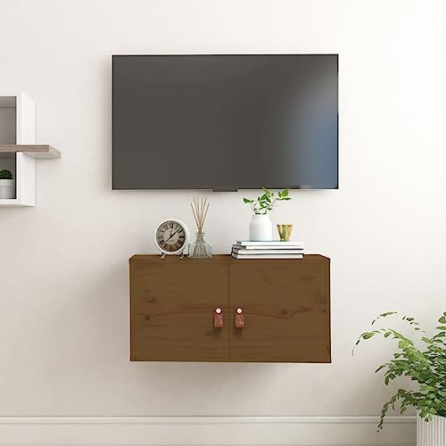 FOZICV 60x30x30 cm Wandschrank TV Schrank mit 2 Türen Hängeschrank Bücherregal Schweberegal Lagerschrank Schwebende Schrank Vielseitiges Wohnzimmer Schlafzimmer Honigbraun Massivholz Kiefer