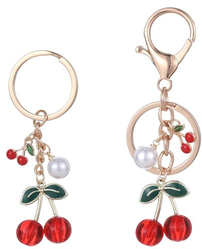 Thinp 2Stk Kirsche Schlüsselanhänger mit Taschenanhänger - Bag Charm für Auto, Handtaschen und Accessoire - Damen Geschenk