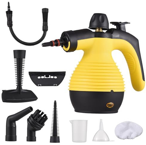 Boyuan Pulitore a Vapore, Vaporizzatore Portatile per La Pulizia, Pressurizzato Multiuso, Uso Domestico, Pulitore a Vapore con 10 Accessori per Moquette, Tende, Divani, Cucina, Auto, Bagni