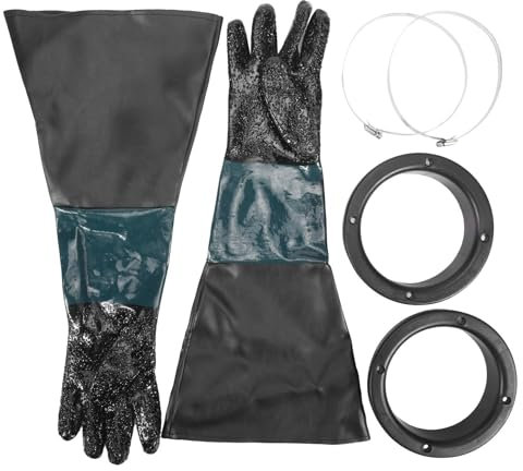 omolly 60cm Long Rubber Gloves, Heavy Duty Rubber Gloves with O Rings, Rubber Sandblasting Gloves, Sand Blasting Gloves, Waterproof Protective Gloves for Sandblast Cabinet