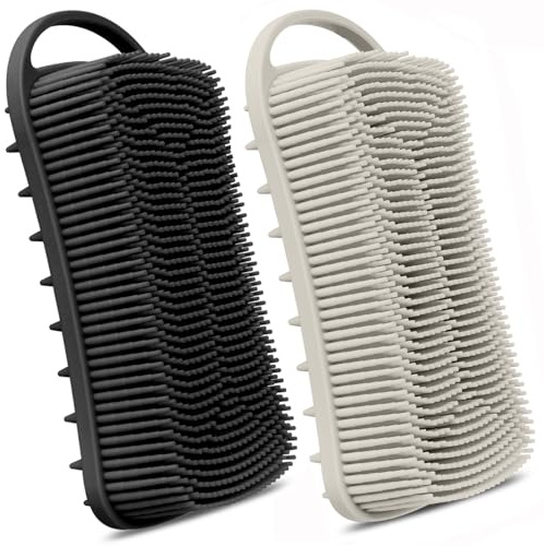 YEALIFE 2PCS Silicone Body Scrubber, Loofah for Women, Gentle Exfoliating Shower Cleaner Bath Brush, Rubber Body Wash Deep Cleaning & Exfoliator & Massage, Travel-Friendly for Bathroom