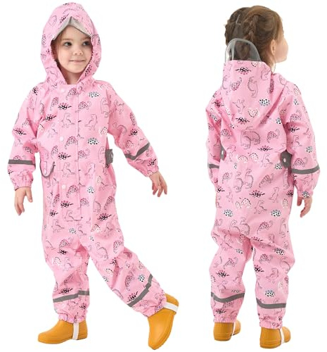 Fewlby Chubasquero Niñas Traje Impermeable, Chaqueta de Lluvia Poncho con Capucha Niños Traje de Lluvia Abrigos Impermeables Reutilizable Mono Impermeable, 2-5 Años