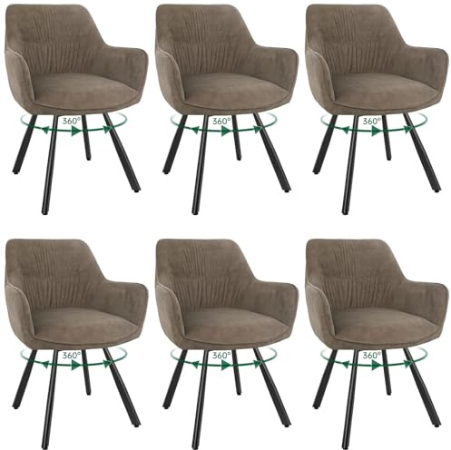 WAFTING Esszimmerstuhl 6er Set drehbar 360°, Polsterstuhl Samt, Braun | Armlehnstuhl drehbar,Moderner Stühle für Esszimmer,Küchenstuhl für Wohnzimmer,Arbeitszimmer,Schlafzimmer