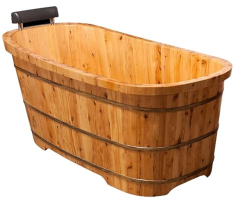 PA-DABAOO Freistehende Japanische Badewanne Mit Kopfstütze, Elegante Badewanne Aus Massivholz, Badewanne Zur Hausrenovierung, Sauna-Whirlpool