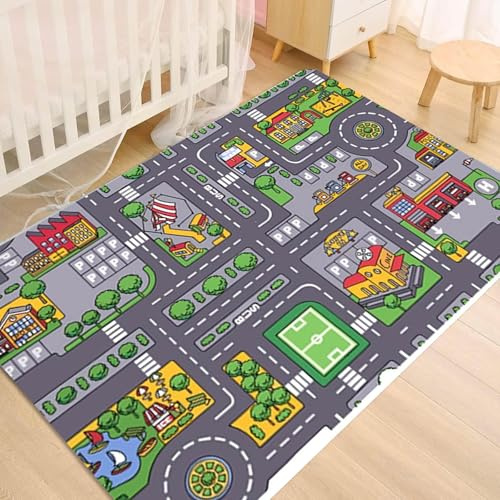 Générique Tapis Circuit Voiture pour Enfant, Tapis de Jeu Chambre Enfant Pliable, Tapis d'activité Bébé Antidérapant, Tapis De Jeux Voiture Lavable Jouet de Playmat de Route (80 x 120 cm)