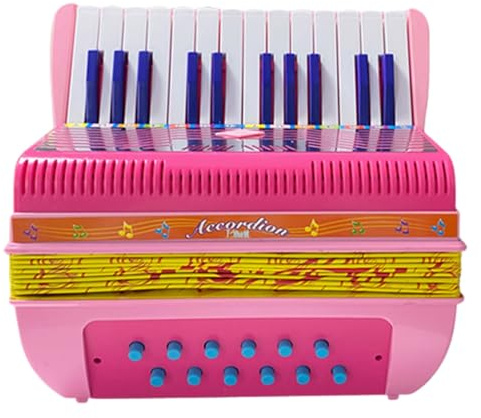 SEAFRONT Akkordeon, 24 Tasten, 12 Bässe, ABS, Tragbare Knopfkonzertina mit Schnalle für die Musikausbildung, Bühnenaufführungspraxis (Grün/Pink) (PINK)