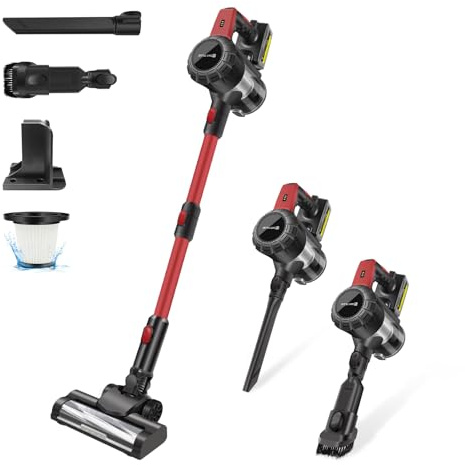Xinng Aspirateur Balai sans Fil Puissant 15Kpa - 3 en 1 avec 65 Min d'Autonomie, Brosse LED et Filtre Lavable - Idéal pour Sols, Tapis et Poils d'animaux (sans Sac, Léger et Silencieux)
