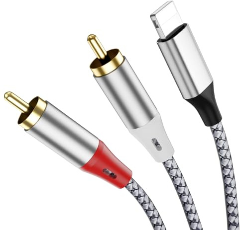 Li-ght-ning zu 2 RCA Audiokabel，Ligh-tnin-g zu 2 RCA Stereo Adapterkabel, passend für TV, Computer, Mobiltelefon, MP3-Player, Lautsprecher, Autoradio, Tablet, Verstärker, Lautsprecher, etc.2M