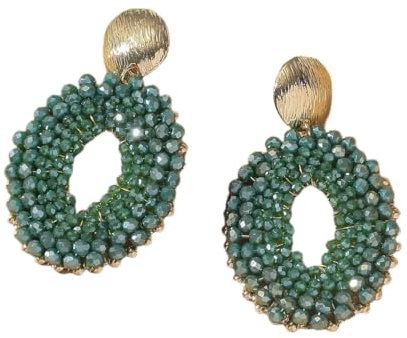 Bohemia Statement Bunte Tropfen Ohrringe, Handgefertigt, Ovale Scheiben Ohrstecker Aus Rocailles Perlen, Boho Perlenschmuck für Frauen und Mädchen