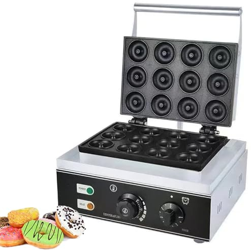 DEEguess Macchina per Ciambelle Commerciale a 12 Griglie, Riscaldamento su Entrambi I Lati, Macchina per Ciambelle Elettrica 50-300 ℃, 1550 W, per Casa, Panetteria, Negozio di Dolci